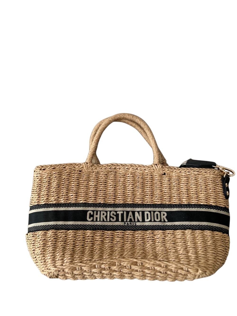 Wicker Basket Tote Bag with Oblique Canvas Inner Pouch